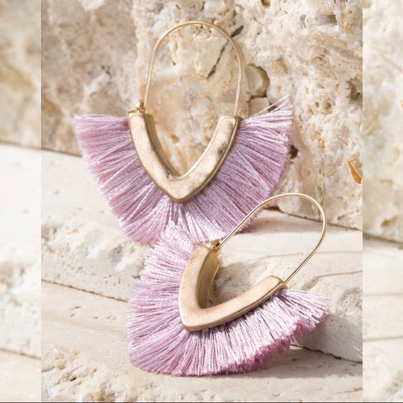 Jewelry - Dusty Lavender Metal Hammered Fringe Boho Earrings